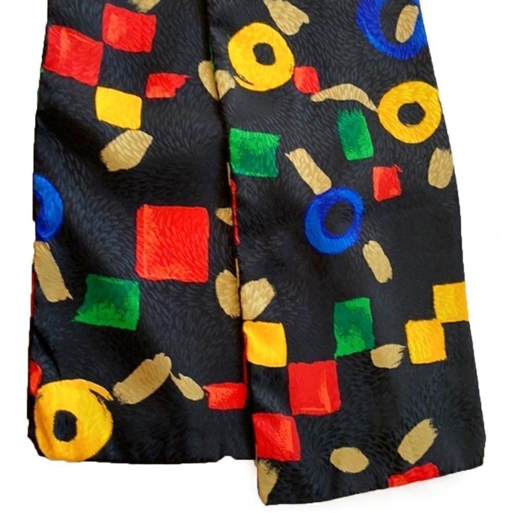 Black Jaquard primary colors polyester scarf